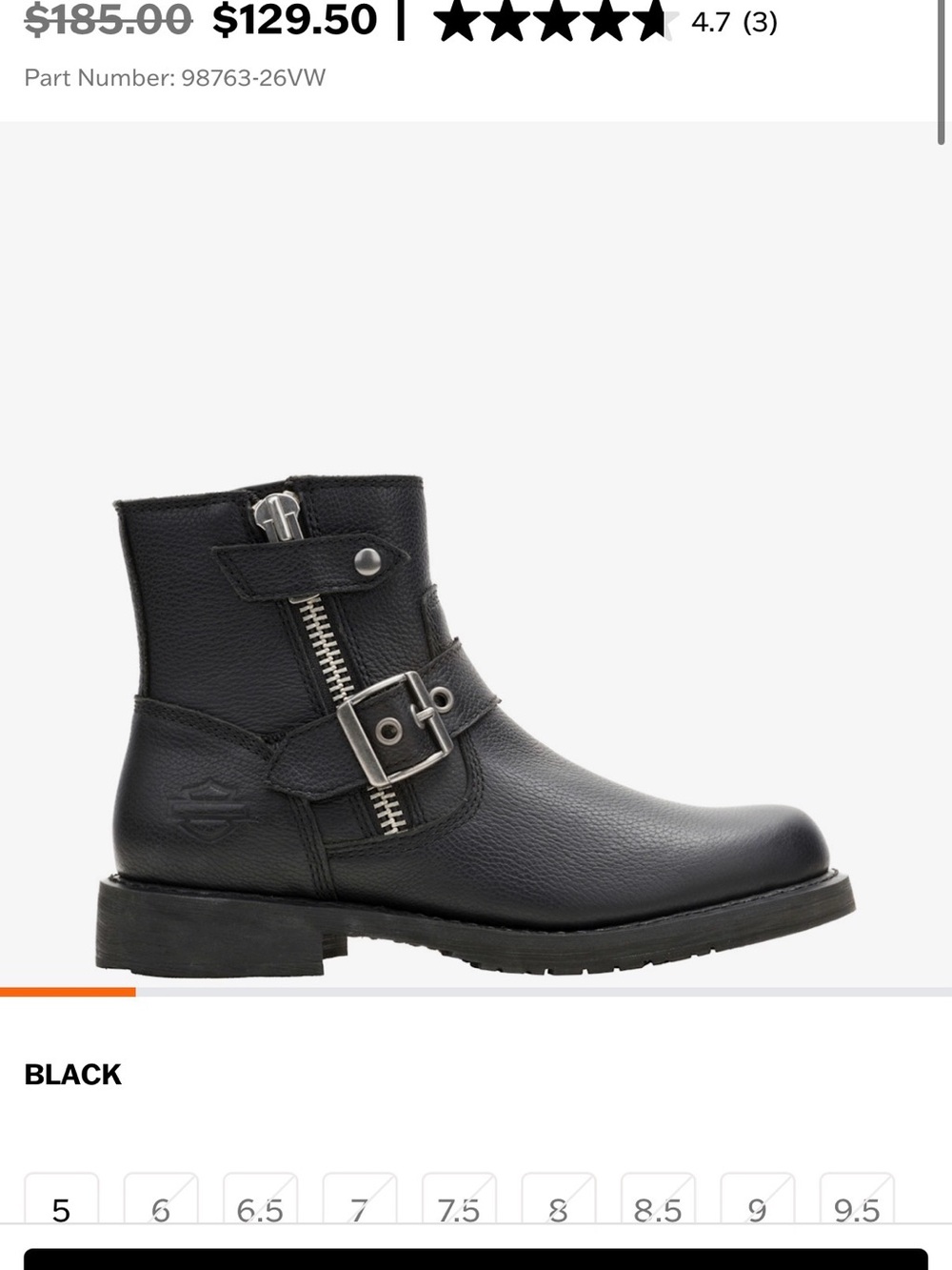Harley Davidson Women’s Addie Black Leather Zip & Buckle Boot size 6.5